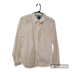 Tommy Hilfiger White Long Sleeve Stretch Button Up With Logo Men's Size Medium